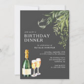 Invitation Noir moderne | Champagne Verdure Anniversaire Dîne (Devant)