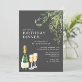 Invitation Noir moderne | Champagne Verdure Anniversaire Dîne (Debout devant)