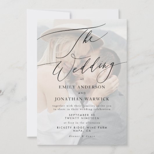 Invitation Noir moderne CODE QR simple retour Mariage photo (Devant)