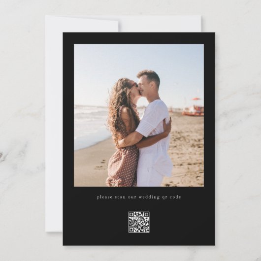 Invitation Noir moderne CODE QR simple retour Mariage photo (Dos)