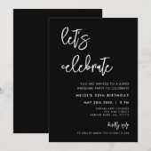 Invitation Noir moderne contemporain Célébrons (Devant / Derrière)