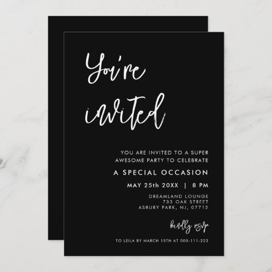 Invitation Noir moderne contemporain Vous êtes invité (Devant / Derrière)