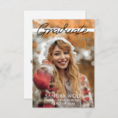 Invitation Noir moderne écriture script photo Graduation (Devant / Derrière)