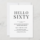 Invitation Noir moderne et blanc Bonjour 60e anniversaire (Devant)
