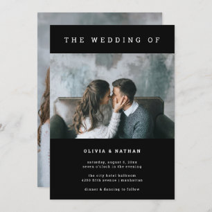Invitation Noir moderne et minimal Deux Mariages photo