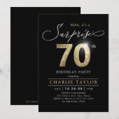 Invitation Noir moderne et or adulte surprise 70e anniversair (Devant / Derrière)