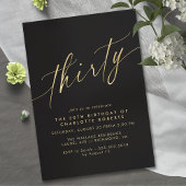 Invitation Noir moderne et or | Luxe Script 30e anniversaire