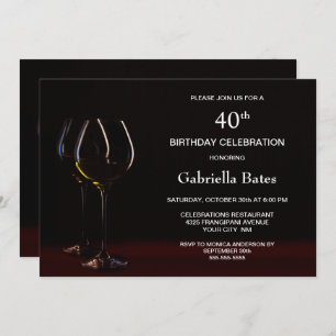 Invitation Noir moderne fête du vin 40e anniversaire