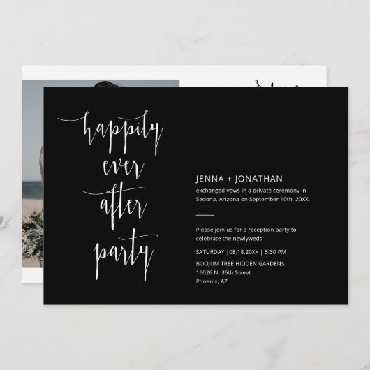 Invitation Noir moderne Heureusement jamais après QR Code Pho (Devant / Derrière)