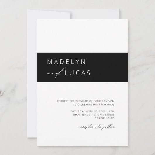Invitation Noir moderne | Mariage de code QR blanc dans (Devant)