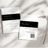 Invitation Noir moderne | Mariage de code QR blanc dans
