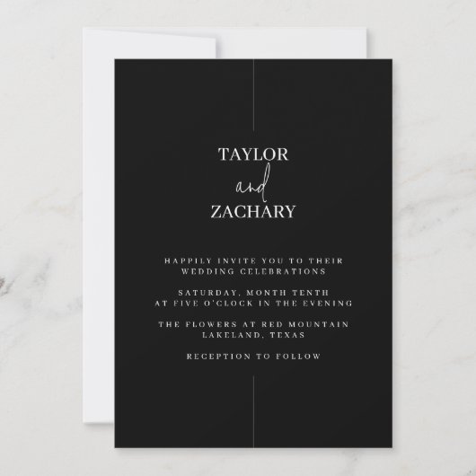 Invitation Noir moderne mariage invite lignes propres (Devant)