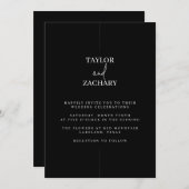 Invitation Noir moderne mariage invite lignes propres (Devant / Derrière)