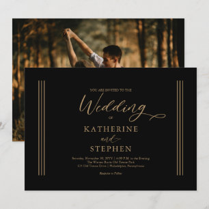 Invitation Noir moderne } Mariage minimaliste d'or antique