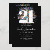 Invitation Noir moderne minimaliste 21e anniversaire (Devant / Derrière)