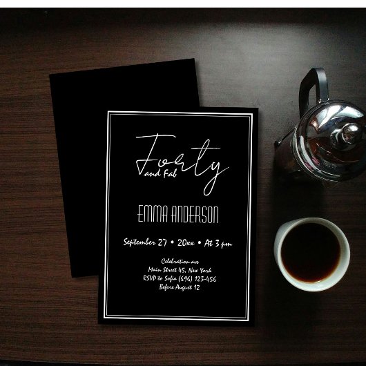 Invitation Noir moderne minimaliste 40e anniversaire