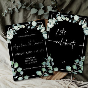 Invitation Noir moderne minimaliste vert Eucalyptus Mariage