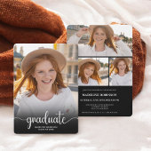 Invitation Noir moderne minimum 4 Script photo Graduation