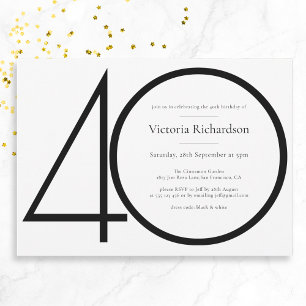 Invitation Noir moderne moderne noir minimaliste 40e annivers