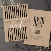Invitation Noir moderne Rustique Kraft Bold Code QR Mariage