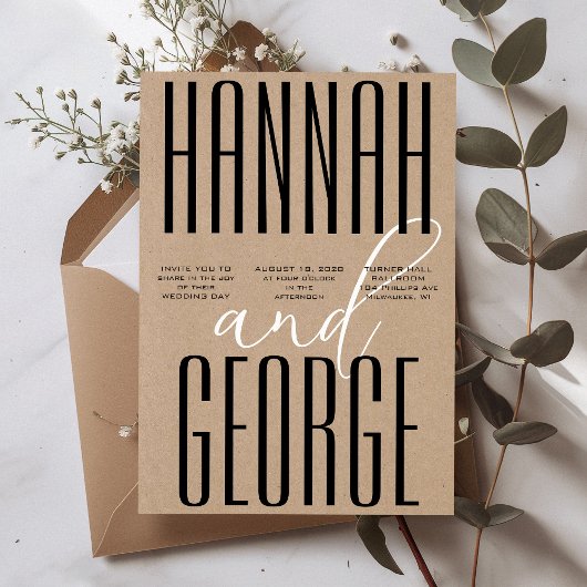 Invitation Noir moderne Rustique Kraft Bold Code QR Mariage