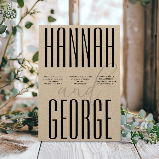 Invitation Noir moderne Rustique Kraft Bold Code QR Mariage