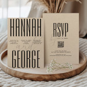 Invitation Noir moderne Rustique Kraft Bold Code QR Mariage