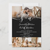 Invitation Noir moderne script 5 photos mariage (Devant)