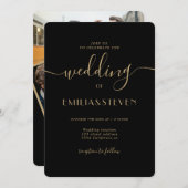 Invitation Noir moderne Script photo Initiales Mariage (Devant / Derrière)