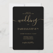 Invitation Noir moderne Script photo Initiales Mariage (Devant)