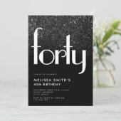 Invitation Noir moderne Simple élégant Chic 40e anniversaire (Debout devant)