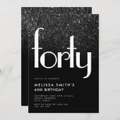 Invitation Noir moderne Simple élégant Chic 40e anniversaire (Devant / Derrière)