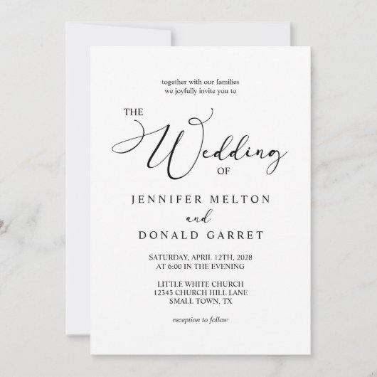 Invitation Noir Moderne Simple Script Tout en un Mariage (Devant)