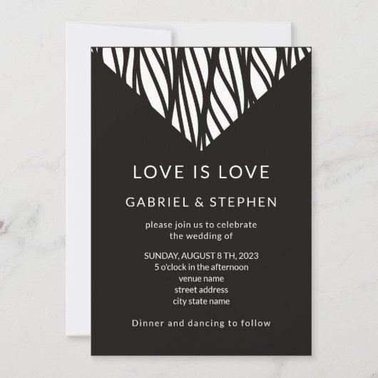 Invitation Noir moderne Simple typographie gay mariage gay (Devant)