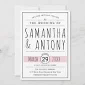 Invitation Noir moderne, typographie blanche mariage rose vif (Devant)
