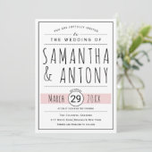 Invitation Noir moderne, typographie blanche mariage rose vif (Debout devant)