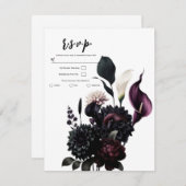 Invitation Noir Moody Romantique Floral Blanc Mariage RSVP (Devant / Derrière)