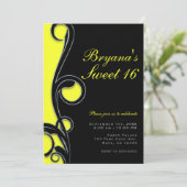 Invitation Noir & Néon Tourbillon Jaune Clair Douce Fête des  (Debout devant)
