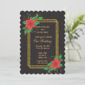 Invitation Noir Noir Poinsettia Mariage de cadre Or (Debout devant)