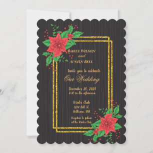 Invitation Noir Noir Poinsettia Mariage de cadre Or