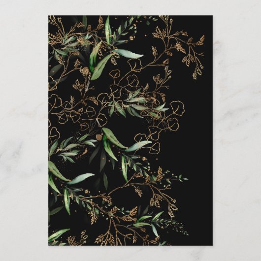 Invitation Noir Onyx Moderne Boho Or Fête des mariées feuillu (Dos)