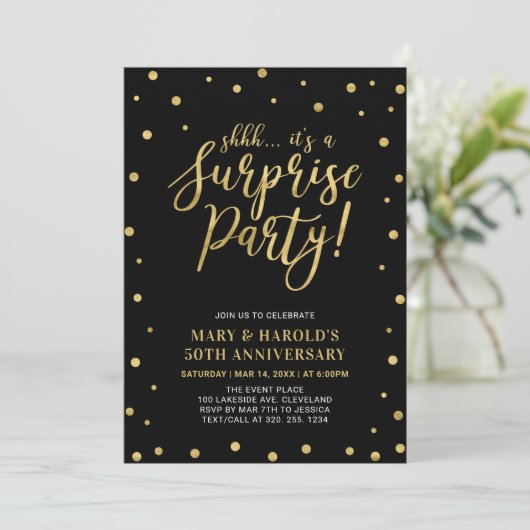 Invitation Noir & Or | 50e anniversaire du Mariage surprise (Debout devant)