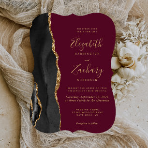 Invitation Noir Or Agate Bourgogne Rouge Mariage