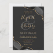 Invitation Noir Or Agate Corners Mariage foncé (Devant)