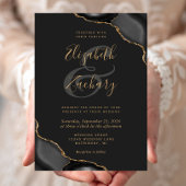 Invitation Noir Or Agate Corners Mariage foncé