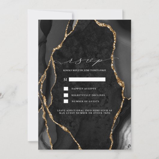 Invitation Noir & Or Agate Wedding RSVP (Devant)