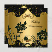 Invitation Noir Or Anniversaire de Mariage 50 ans Floral (Devant / Derrière)