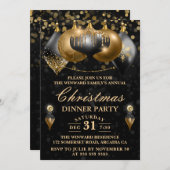 Invitation Noir & Or Baubles Noël Soirée de Noël (Devant / Derrière)