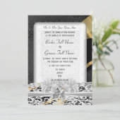 Invitation Noir or blanc dentelle vintage mariage (Debout devant)