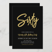 Invitation Noir & Or | Chic Soixante 60e fête d'anniversaire (Devant / Derrière)